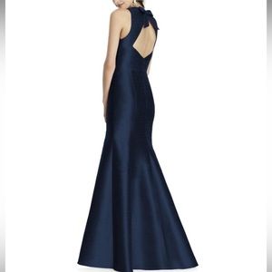 Alfred Sung Midnight Blue Dupioni D734 Sleeveless Back Bow Formal Dress